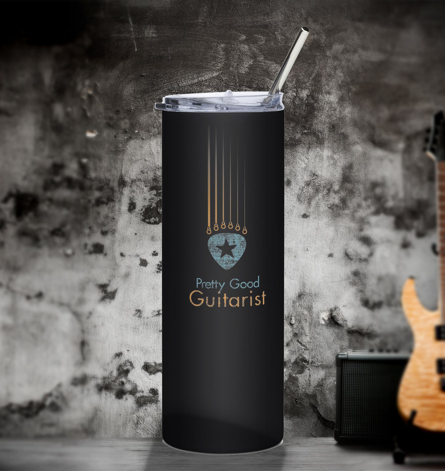 'Pretty Good Guitarist' Pick & Strings Stainless steel tumbler